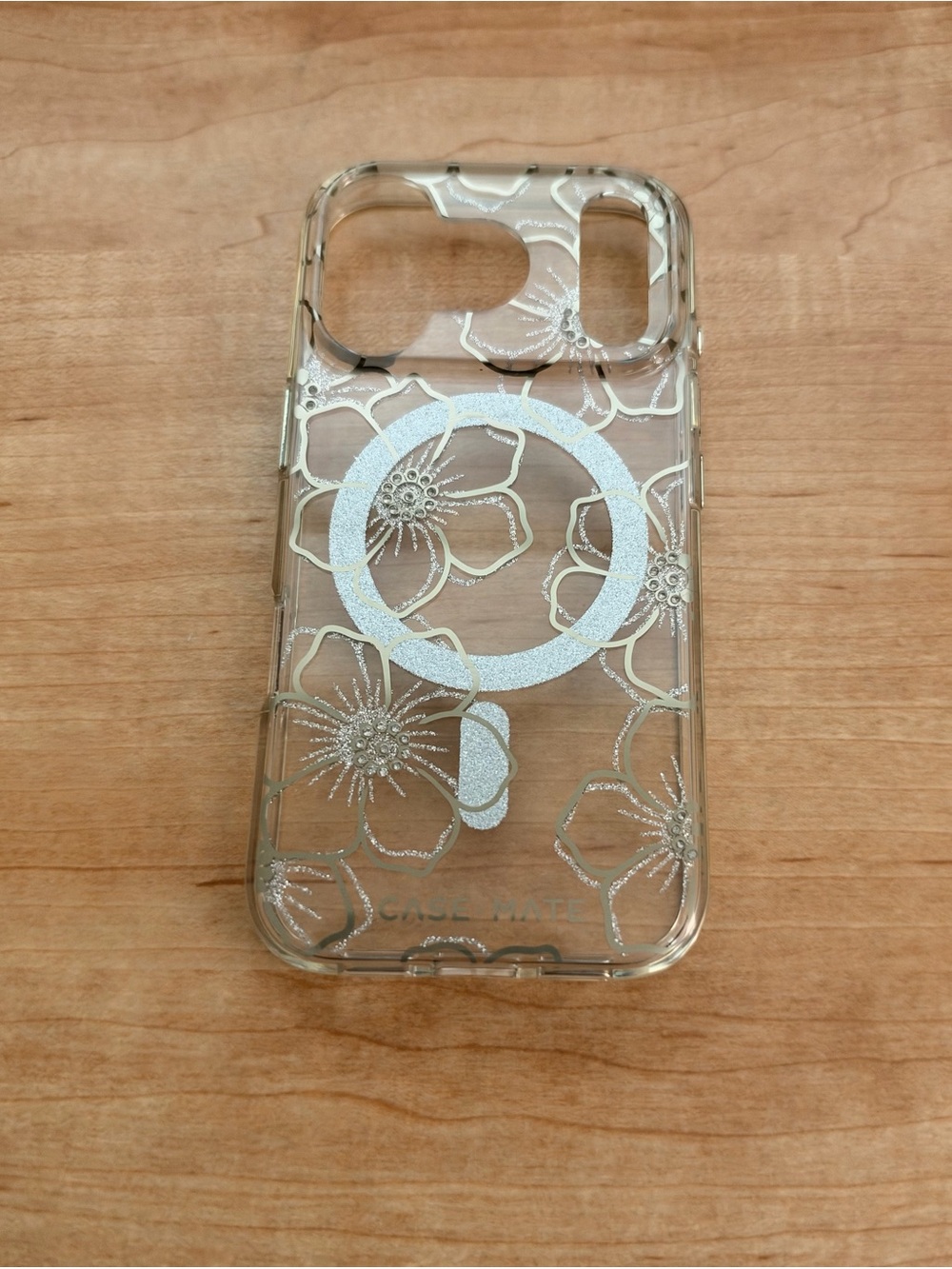 iPhone 17/18 pro Clear Floral MagSafe-Compatible Phone Case - Silver Glitter